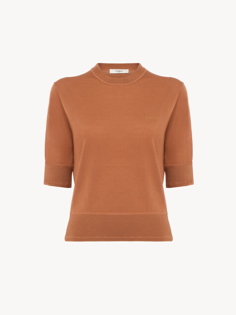 Short-sleeve logo jumper in a fine merino wool knit
