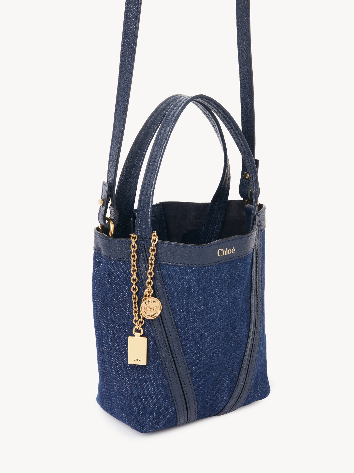 Small Chloé Spin tote bag in denim - 6
