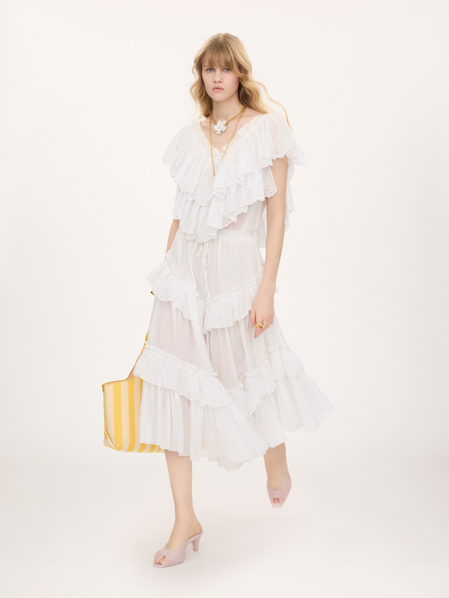 Layered ruffled midi skirt in cotton voile - 3