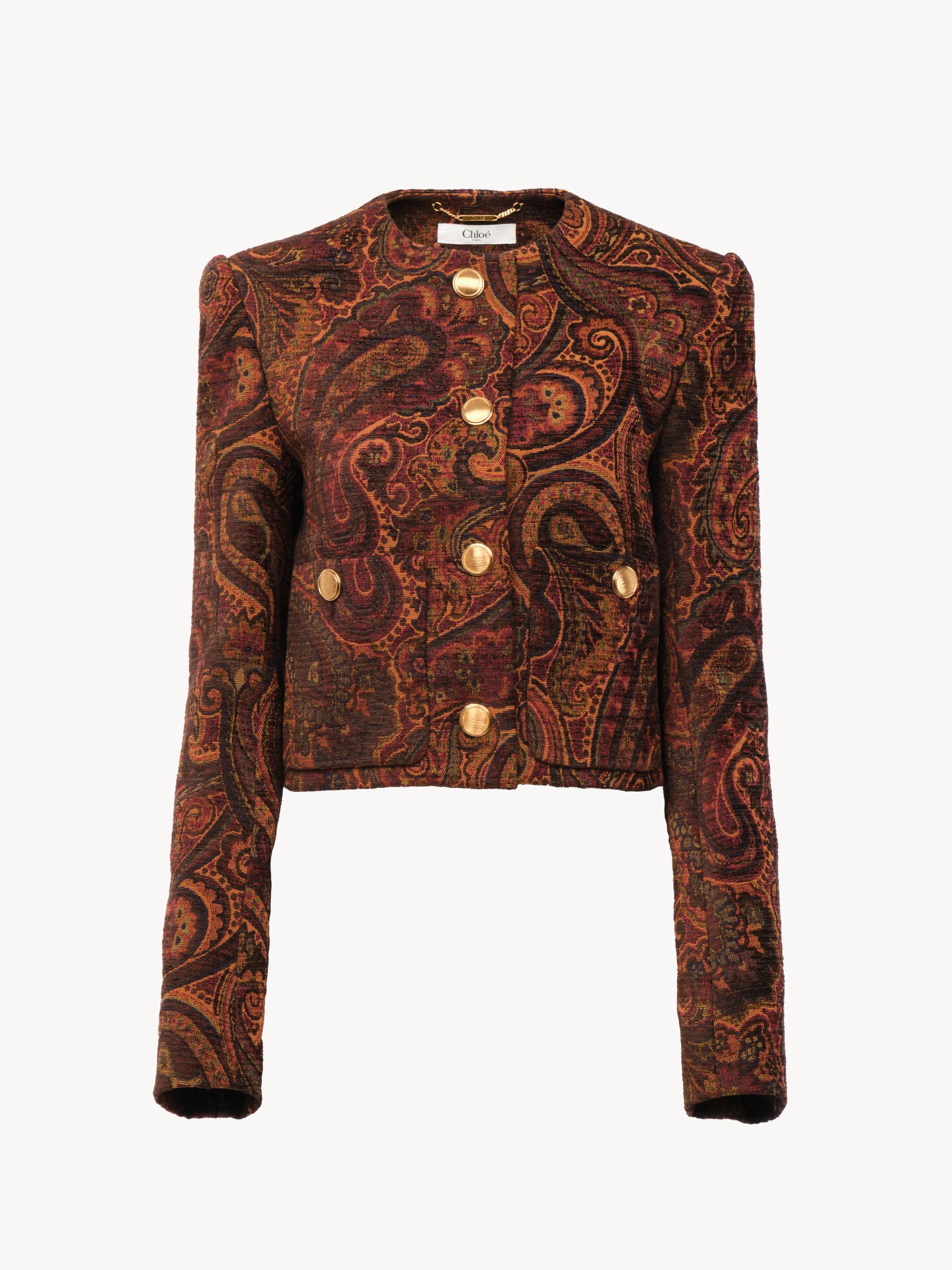 Boxy collarless jacket in tapestry jacquard - 2