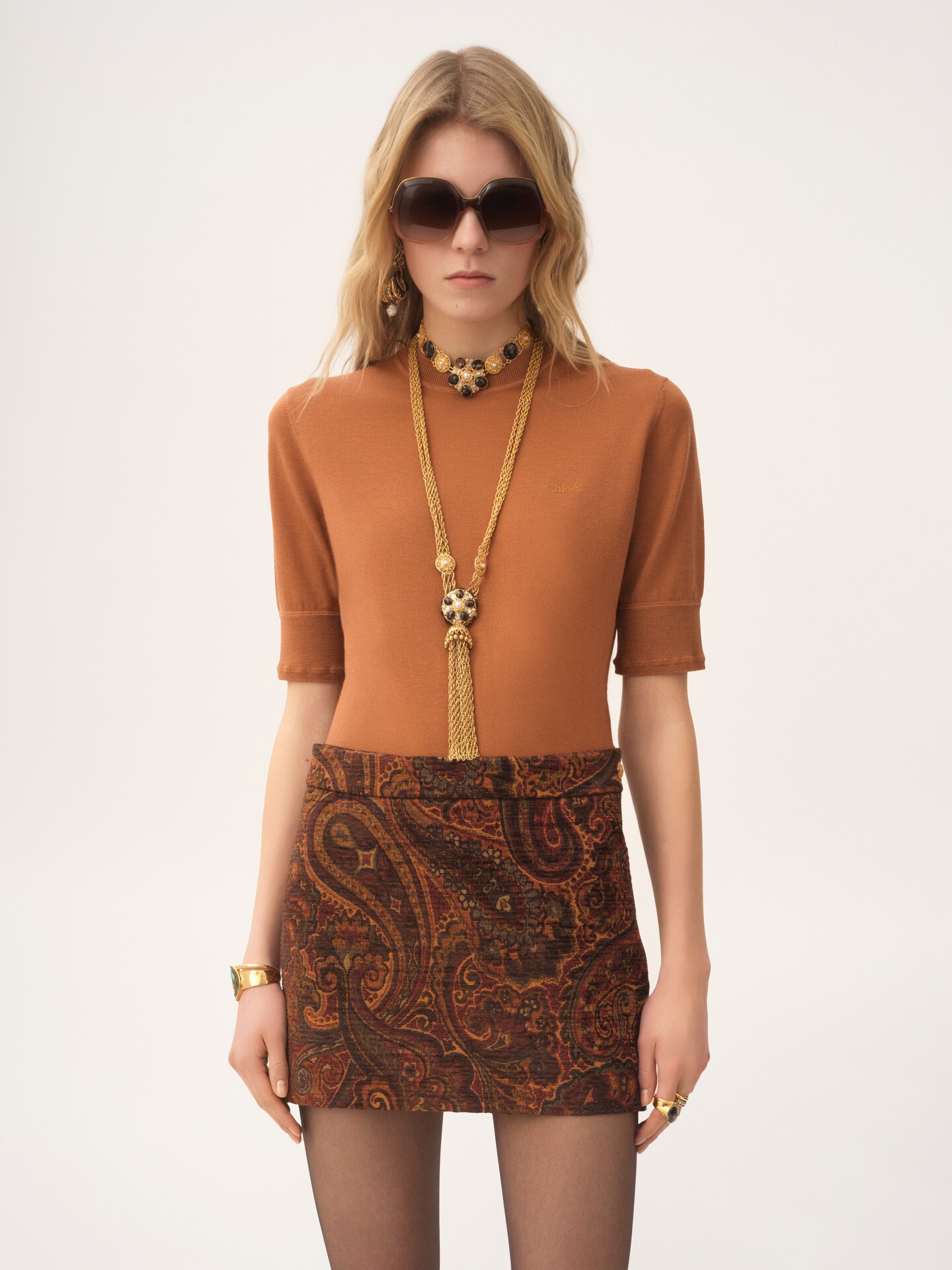 Straight mini skirt in tapestry jacquard - 4