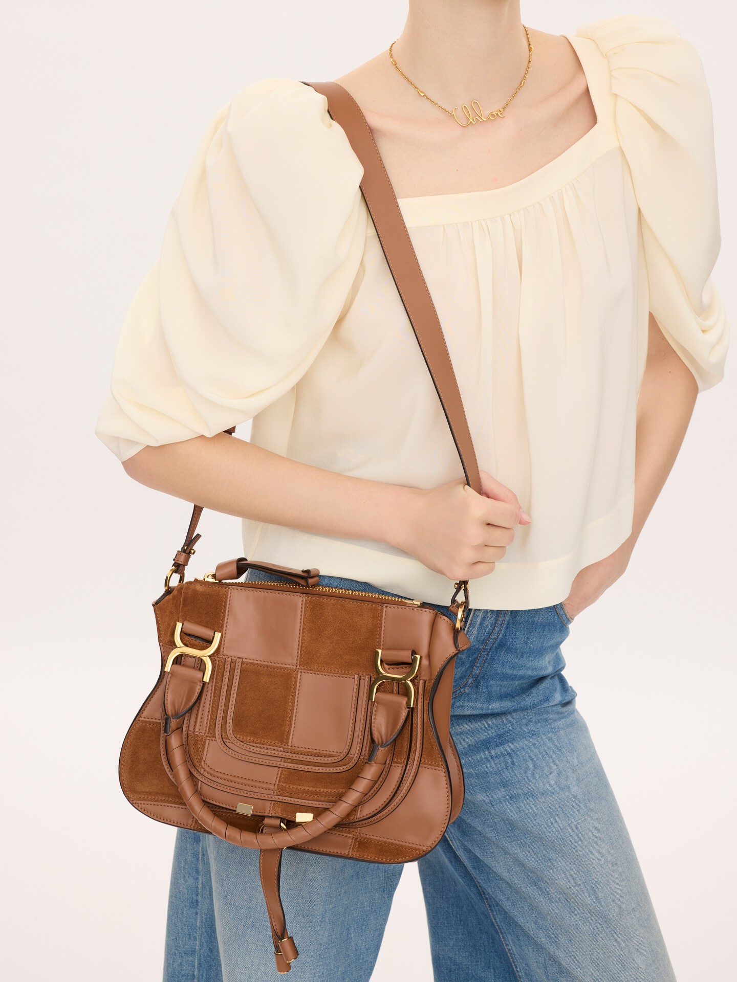 Small Marcie bag in grained & suede leather - 3