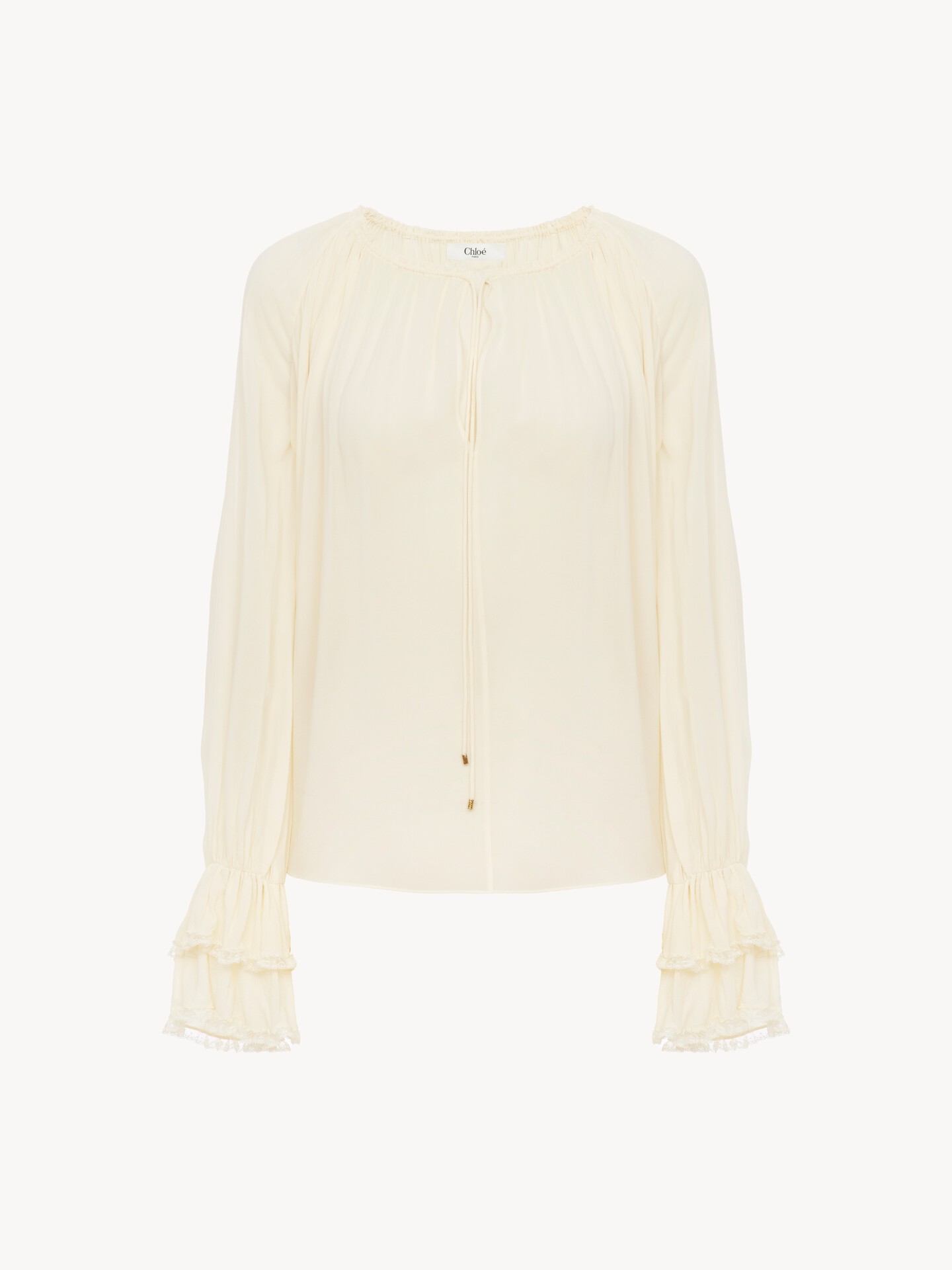Gathered V-neck top in silk georgette - 2