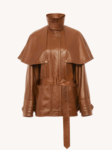 KUT3Short cape trench coat in soft glossy leather