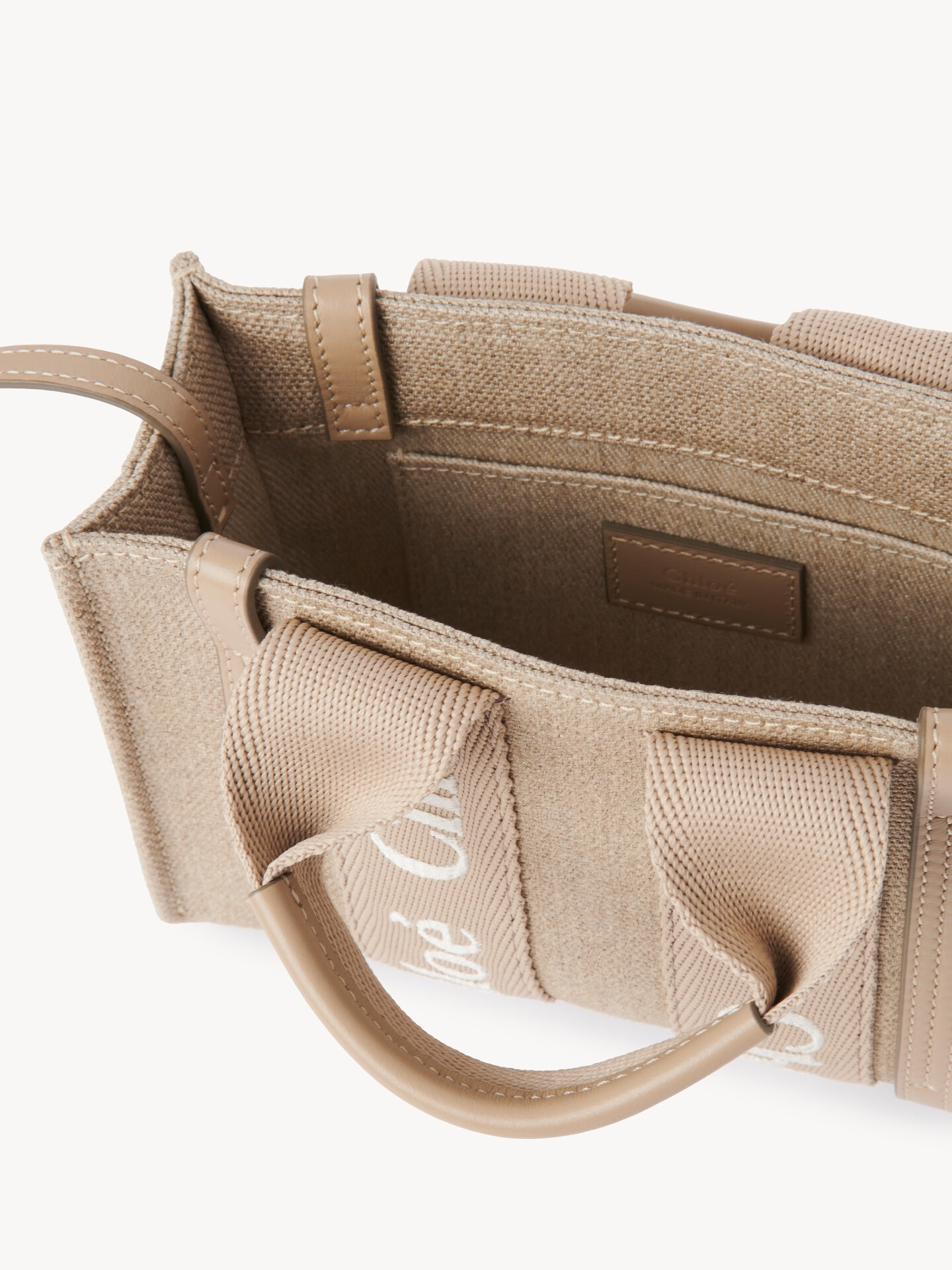 Mini Woody tote bag in linen & leather - 6