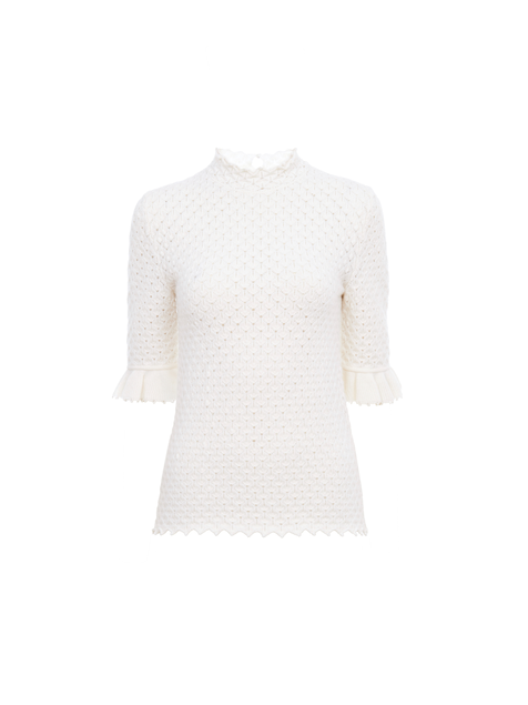 Short-sleeve sweater in wool & cashmere knit