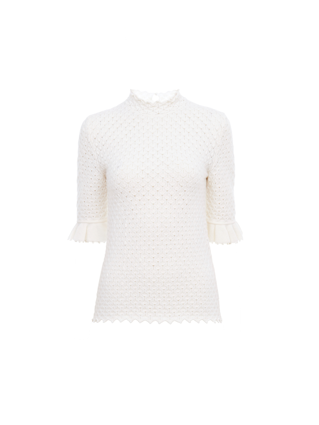 Short-sleeve sweater in wool & cashmere knit - 1
