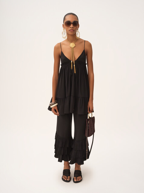 Fluid wide-leg pants in cr&ecirc;pe de chine