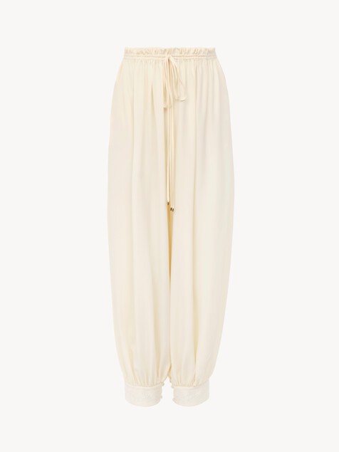 Cropped fluid pants in crêpe de chine