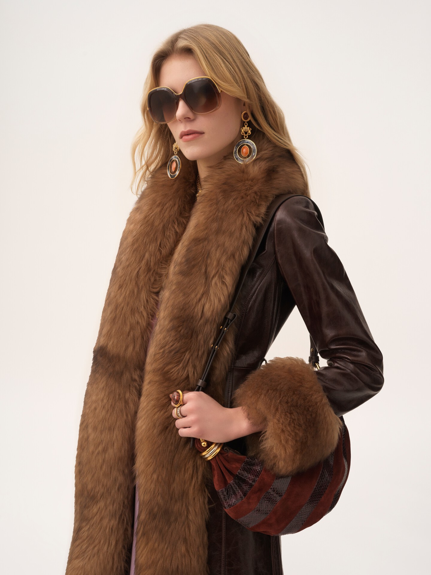 Mini Bracelet Hobo bag in suede leather & snakeskin - 8