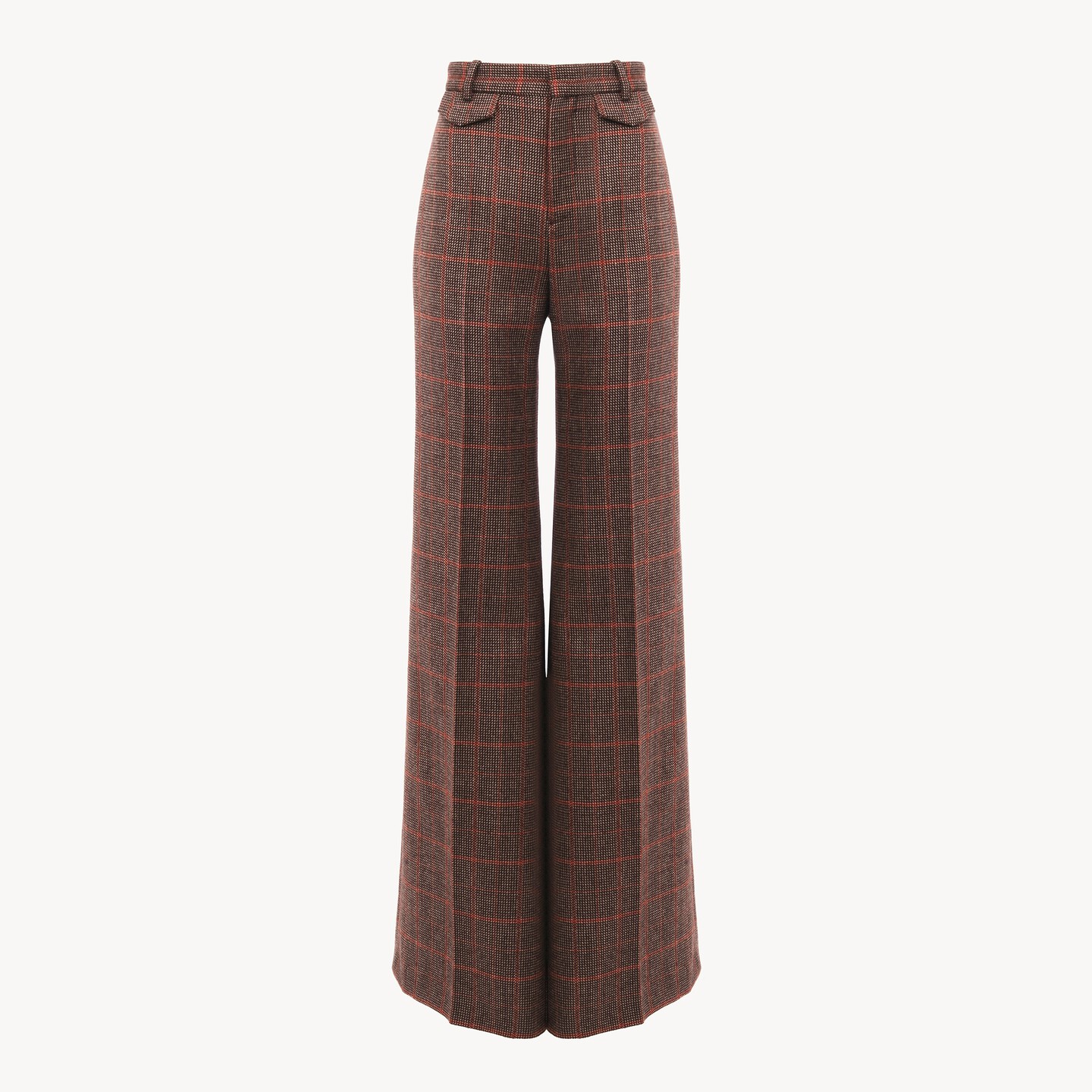 High-rise flared trousers in wool check - 8