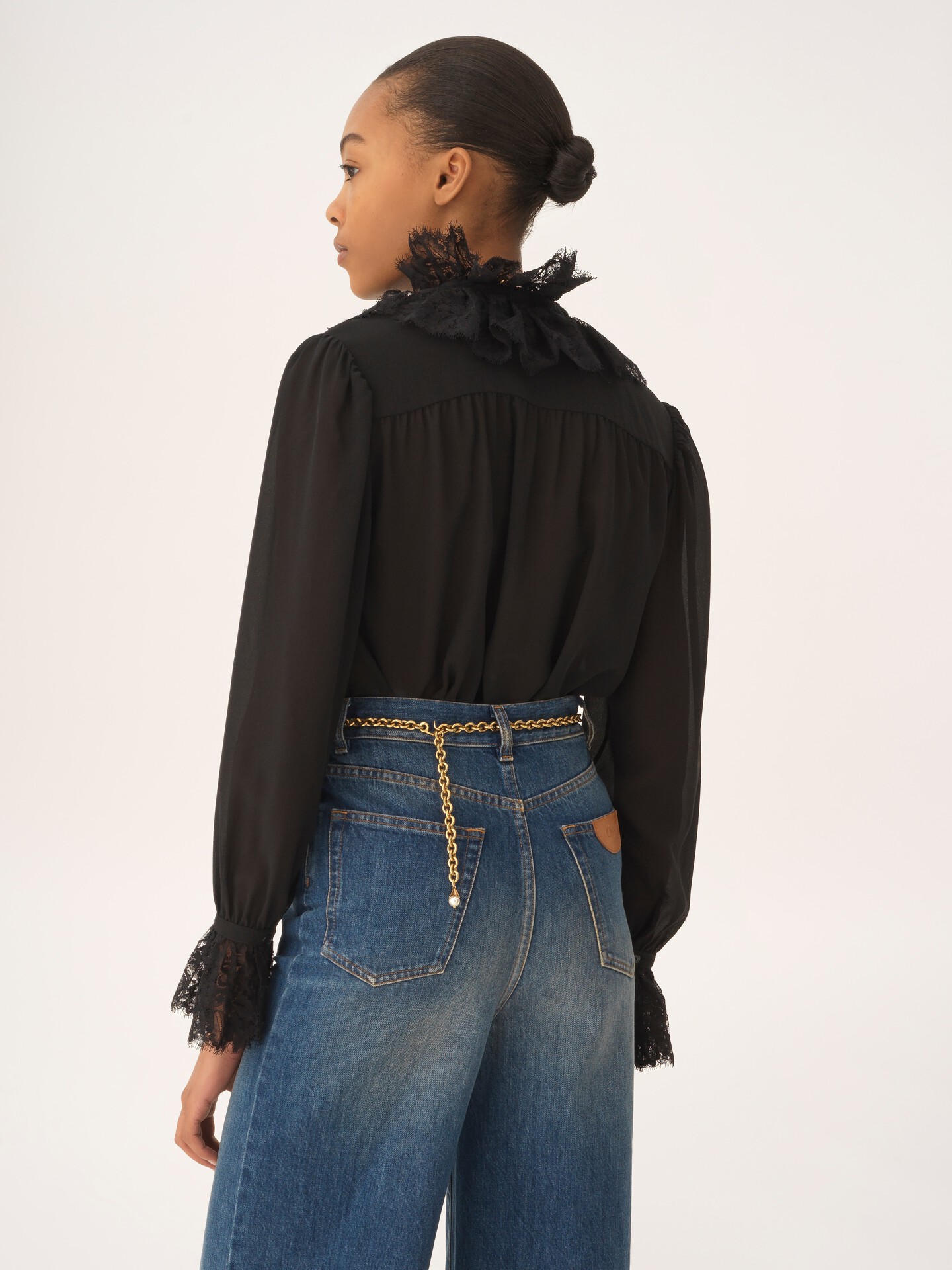 Fluid blouse in silk georgette & lace - 5