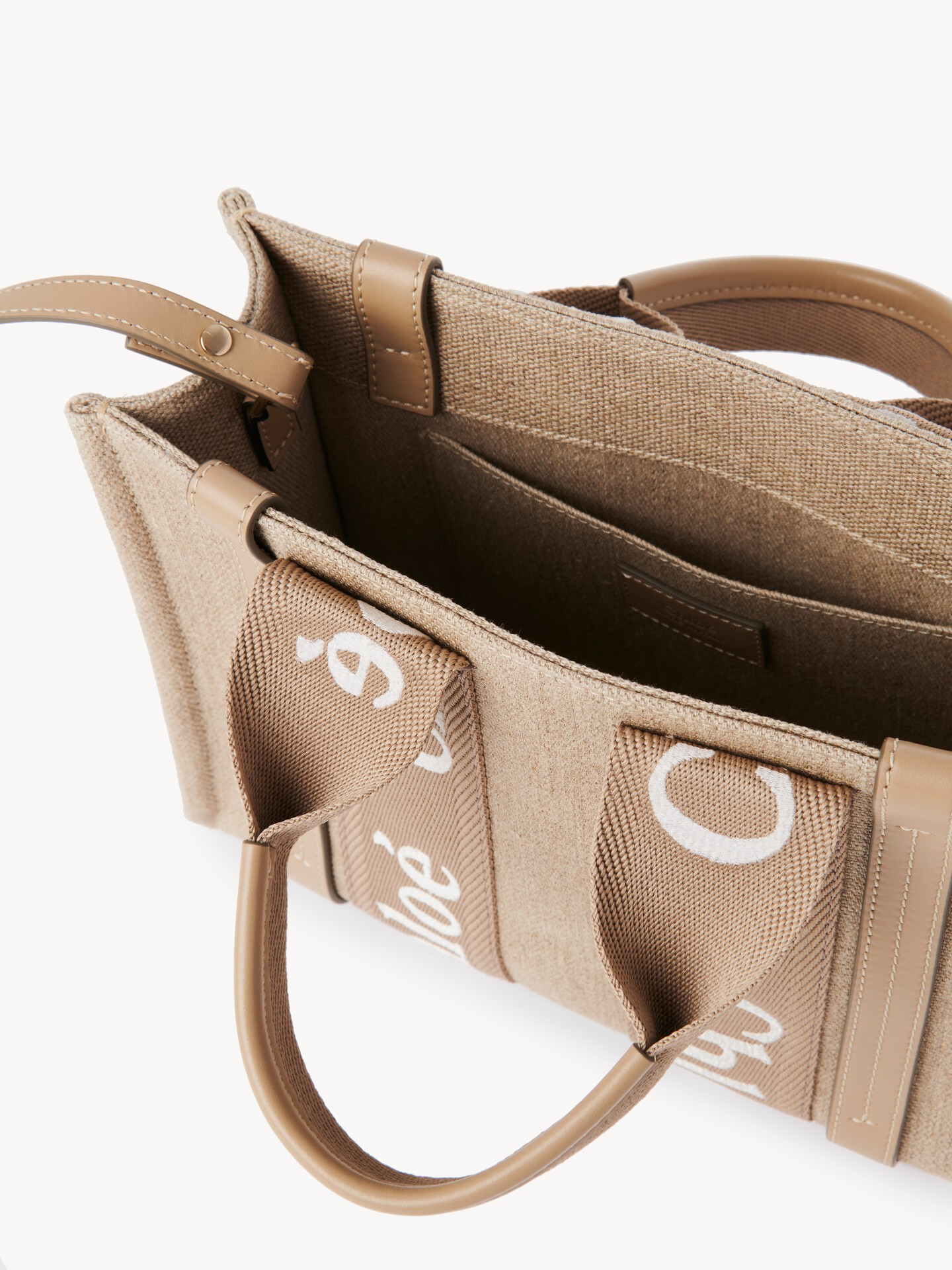 Small Woody tote bag in linen - 7