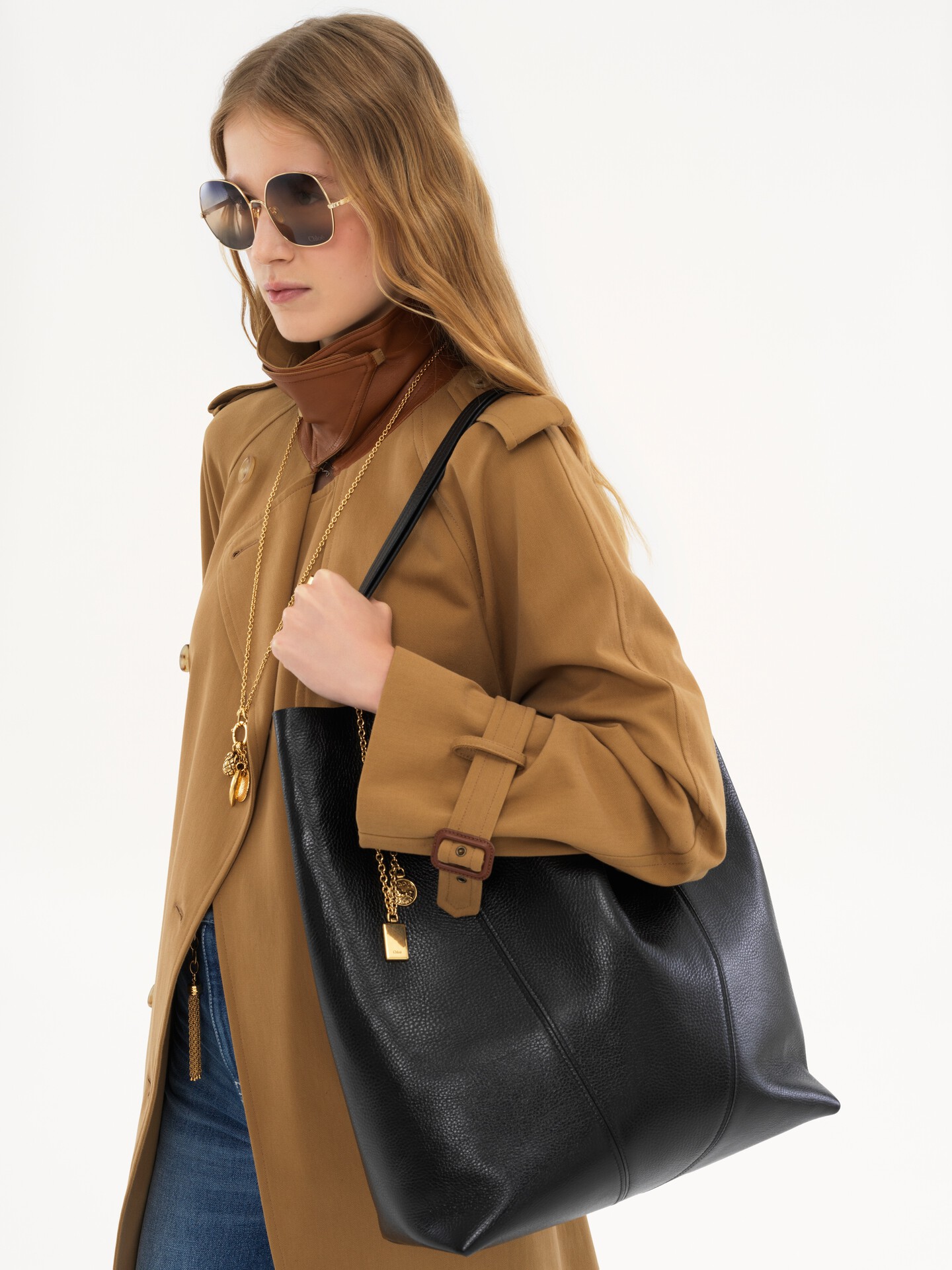Large Chloé Spin tote bag in grained leather - 3