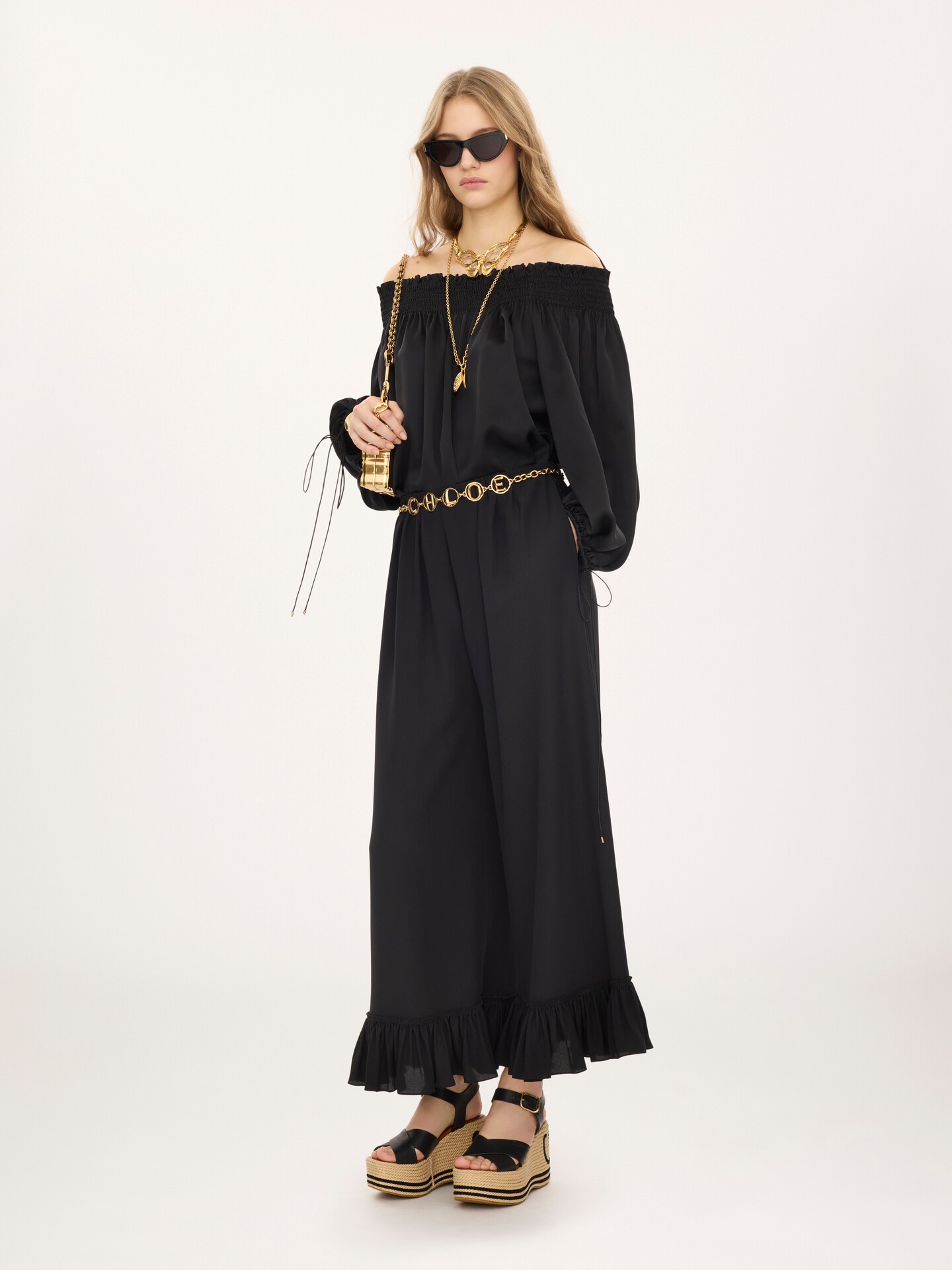 Cropped fluid trousers in cr&ecirc;pe de chine - 3