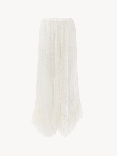 Ruffled midi skirt in floral lace jacquard