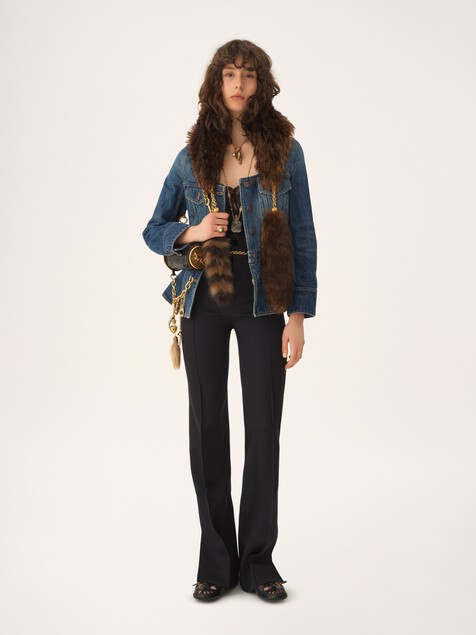 Peplum riding jacket in denim