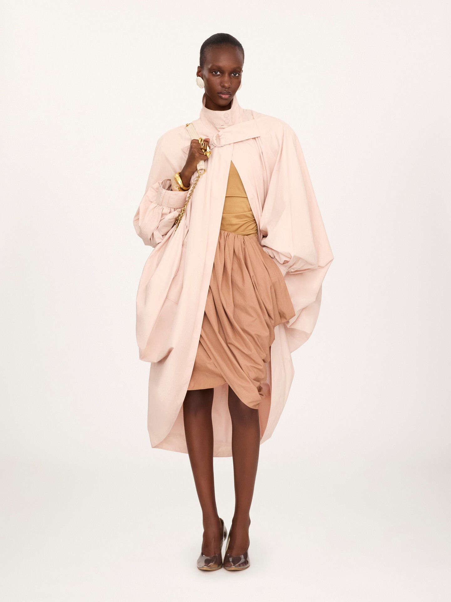 Oversized high-neck cape coat in cotton poplin - 3