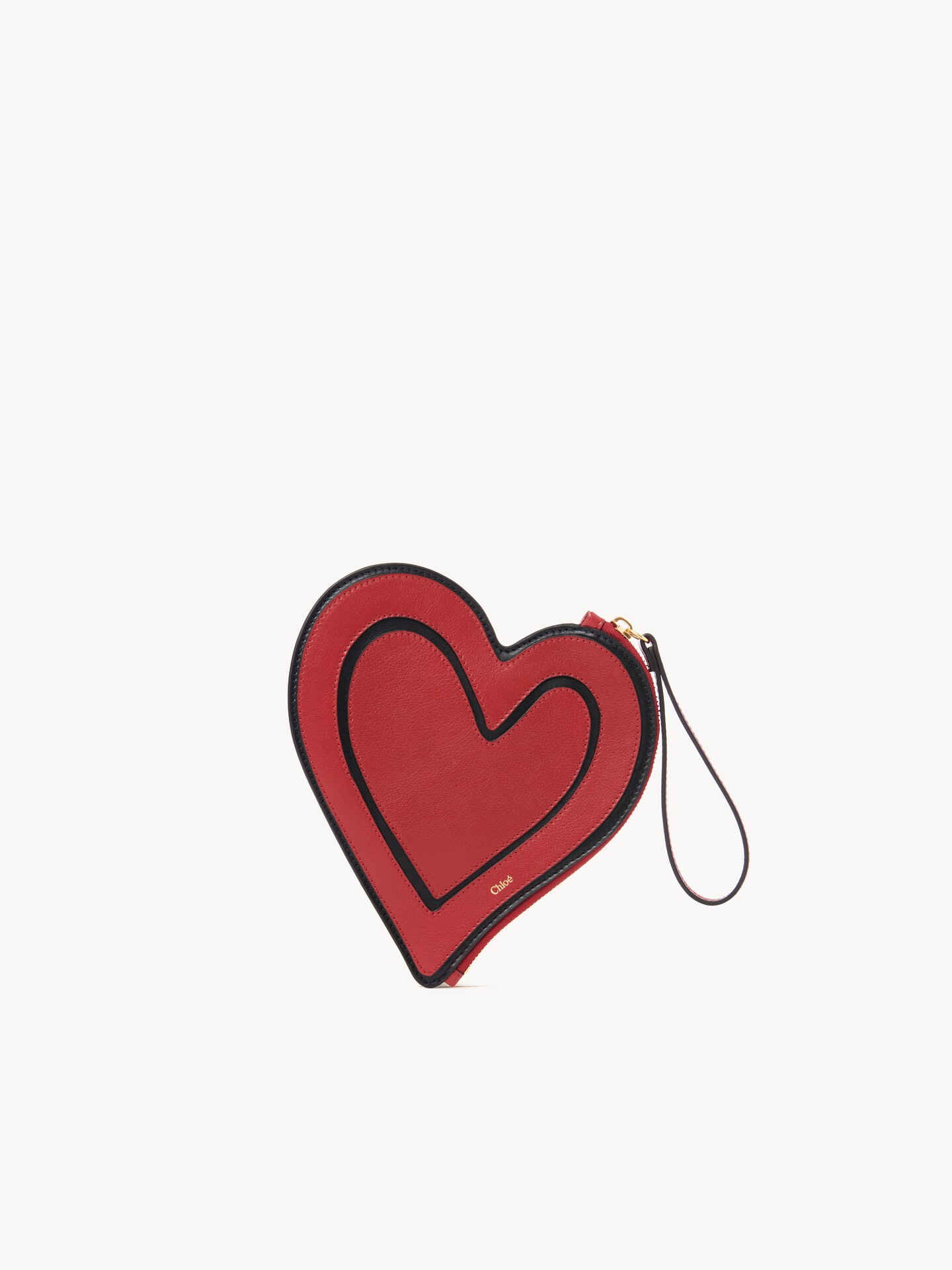 Chlo&eacute; Symbols Heart flat pouch in grained leather - 1