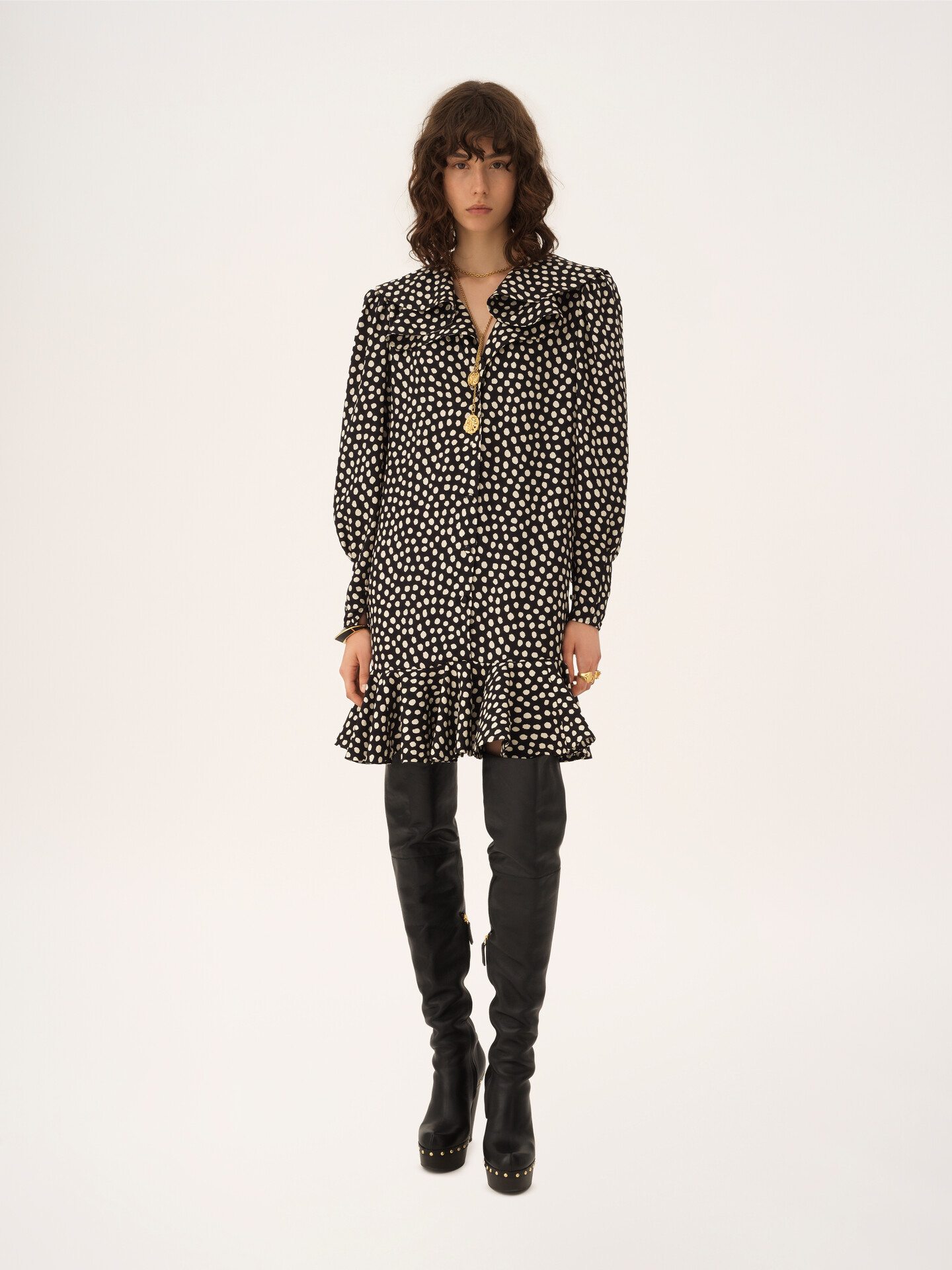 Long-sleeve mini dress in silk jacquard - 3
