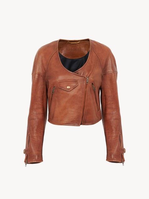 Cropped scoop-neck jacket in leather