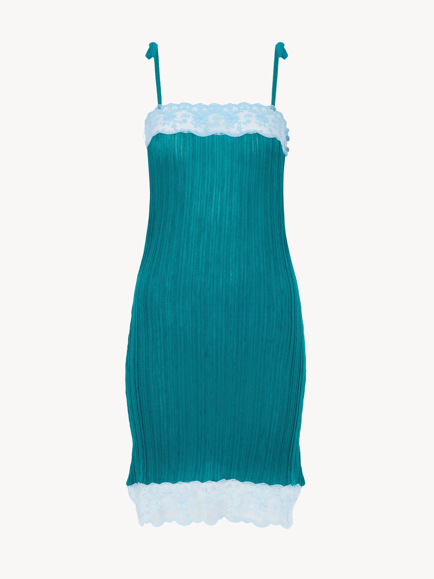 Fitted sleeveless mini dress in a wool knit & lace - 2