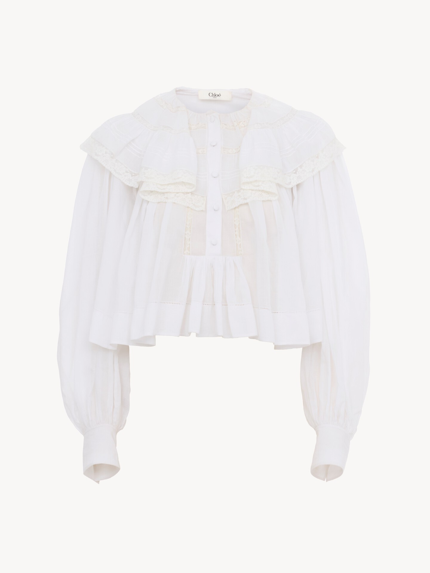 Cropped ruffled top in cotton voile & lace - 2