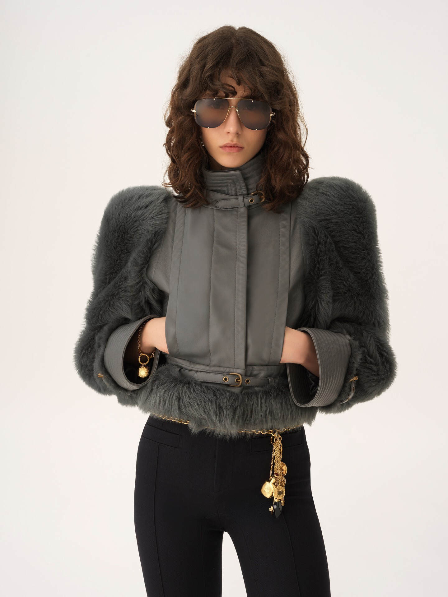 High-neck hybrid jacket in leather - 5