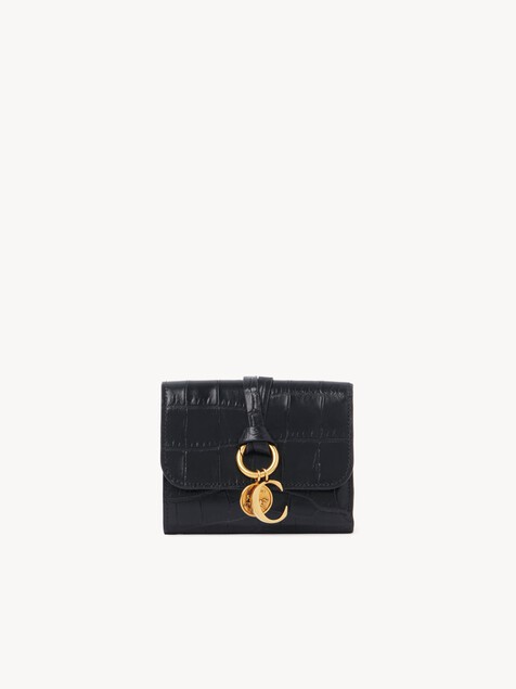 Small Alphabet tri-fold wallet in croc-effect leather