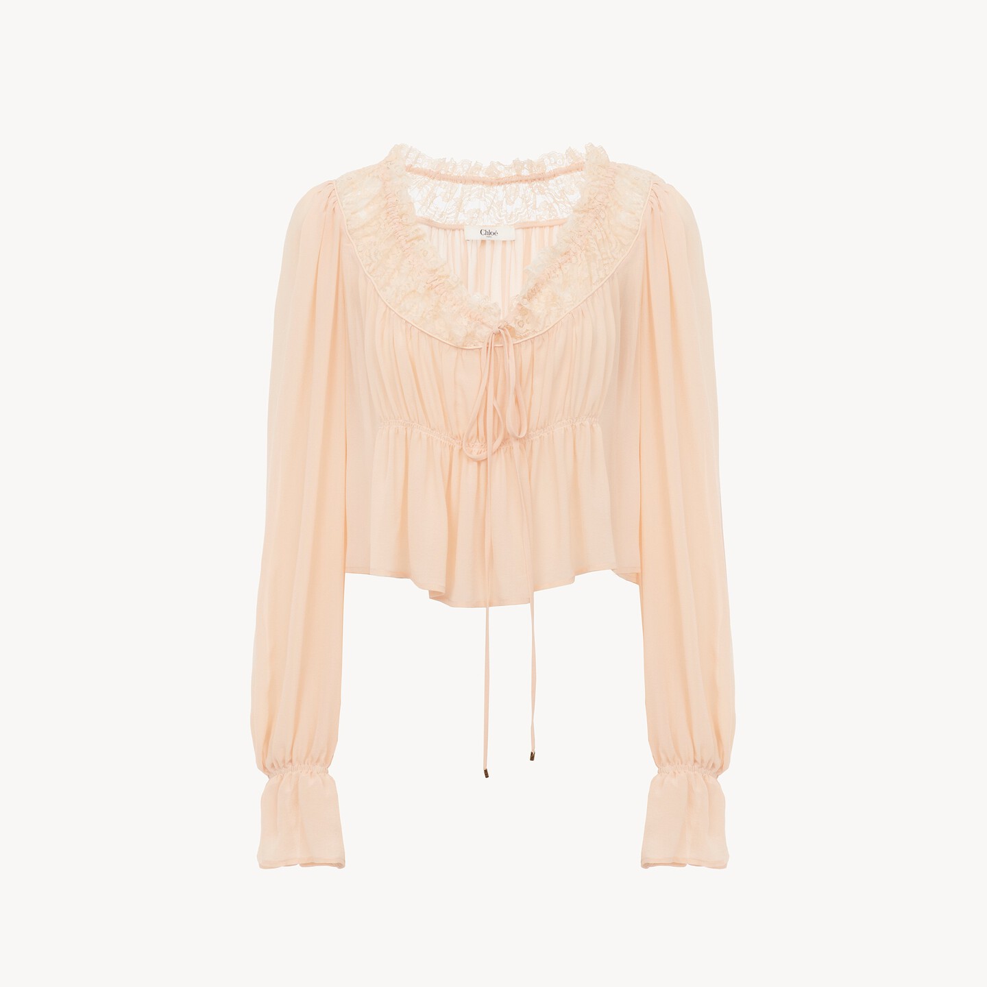 Scoop-neck cropped top in silk georgette & lace - 8