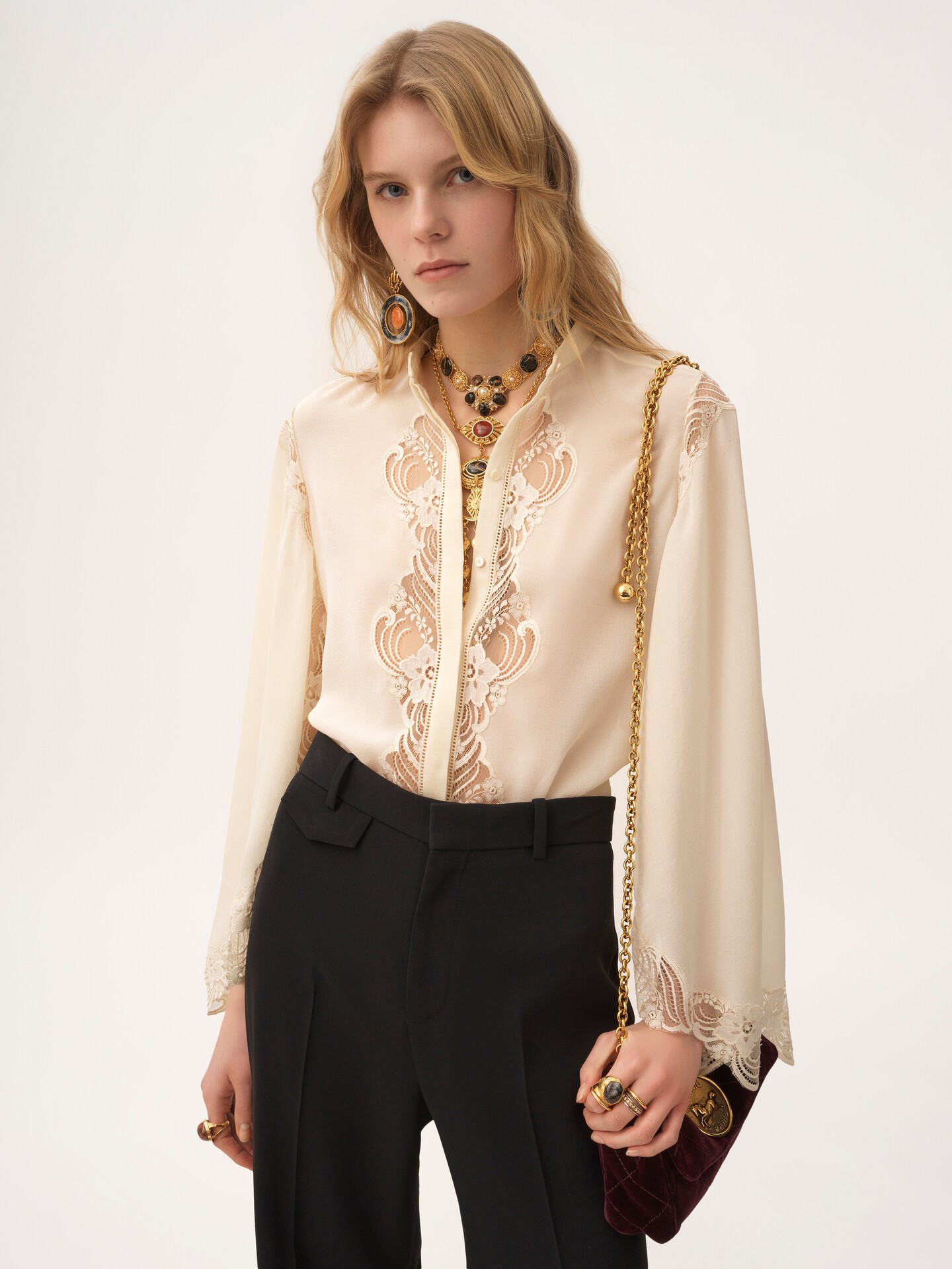 Fluid blouse in silk georgette & lace - 7