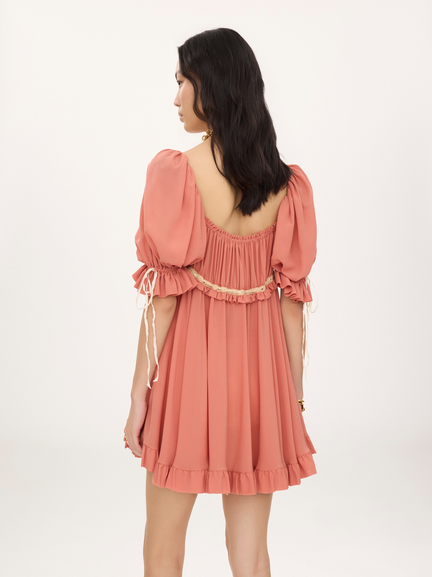 Puff-sleeve mini dress in silk georgette - 5