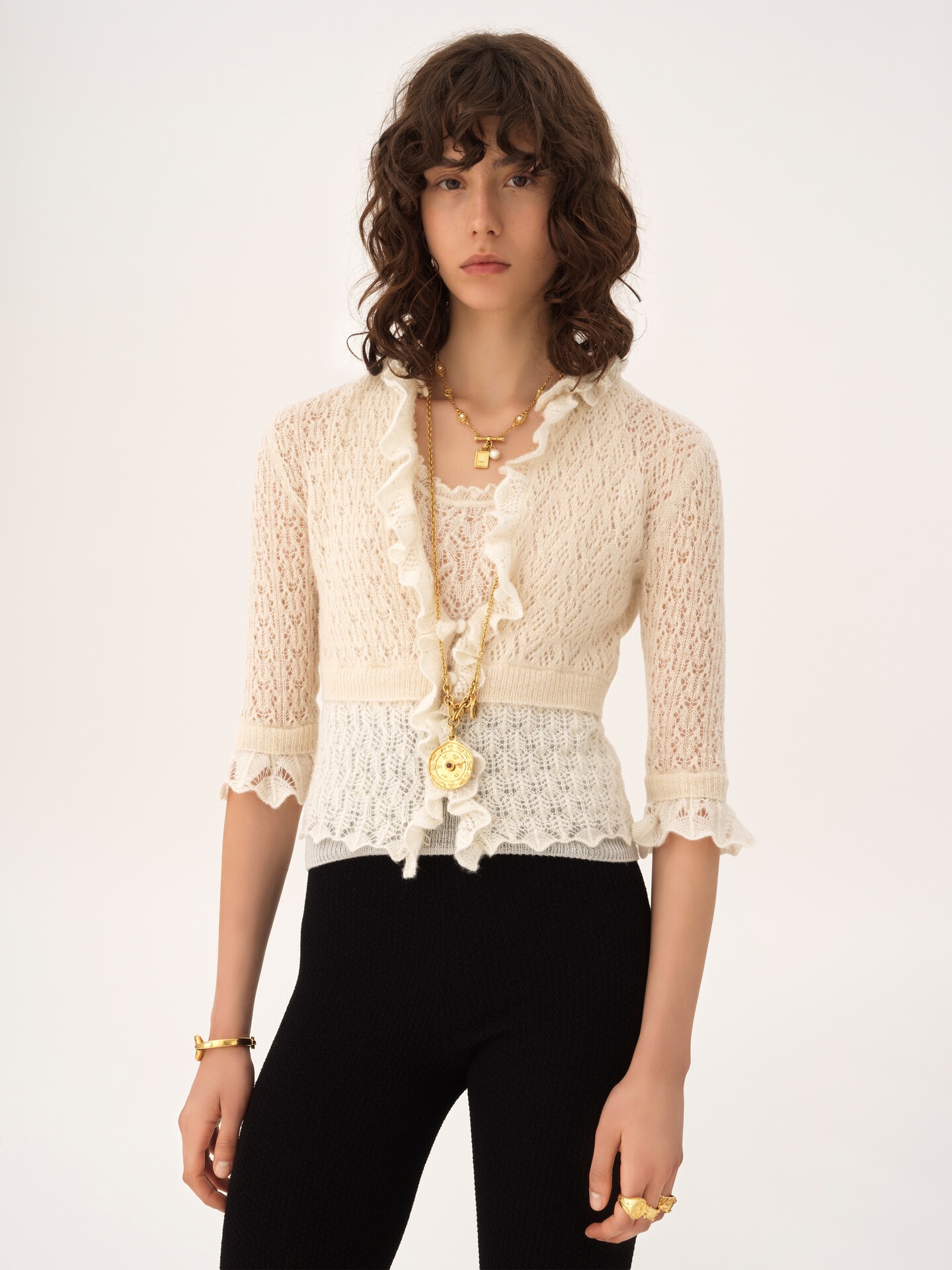 Cropped ruffled jumper in an alpaca wool & silk knit - 4