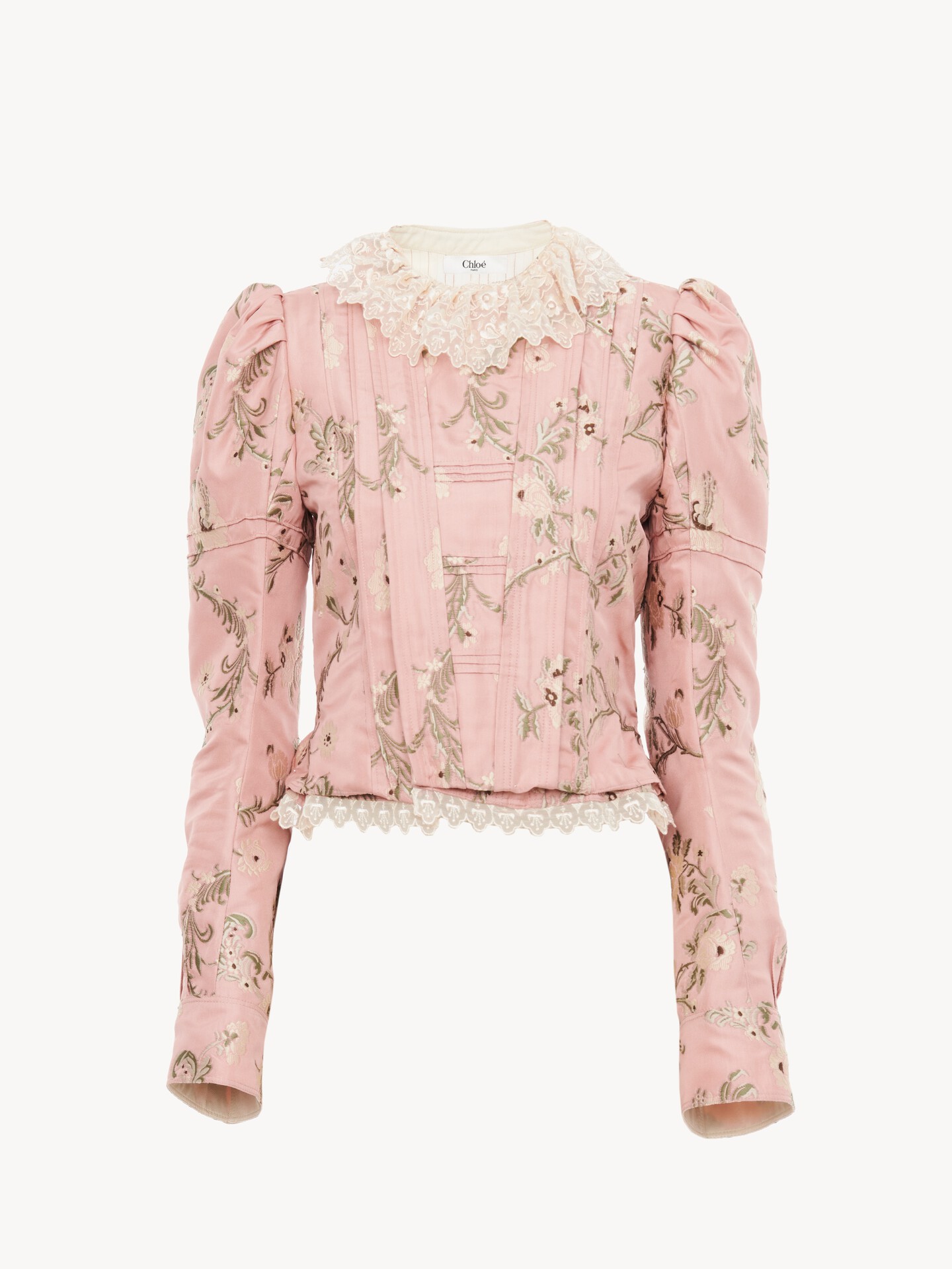 Fitted jacket in taffeta jacquard & lace - 1