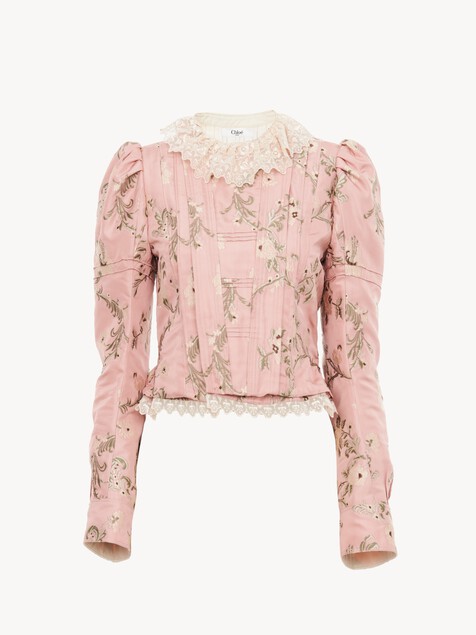Fitted jacket in taffeta jacquard & lace