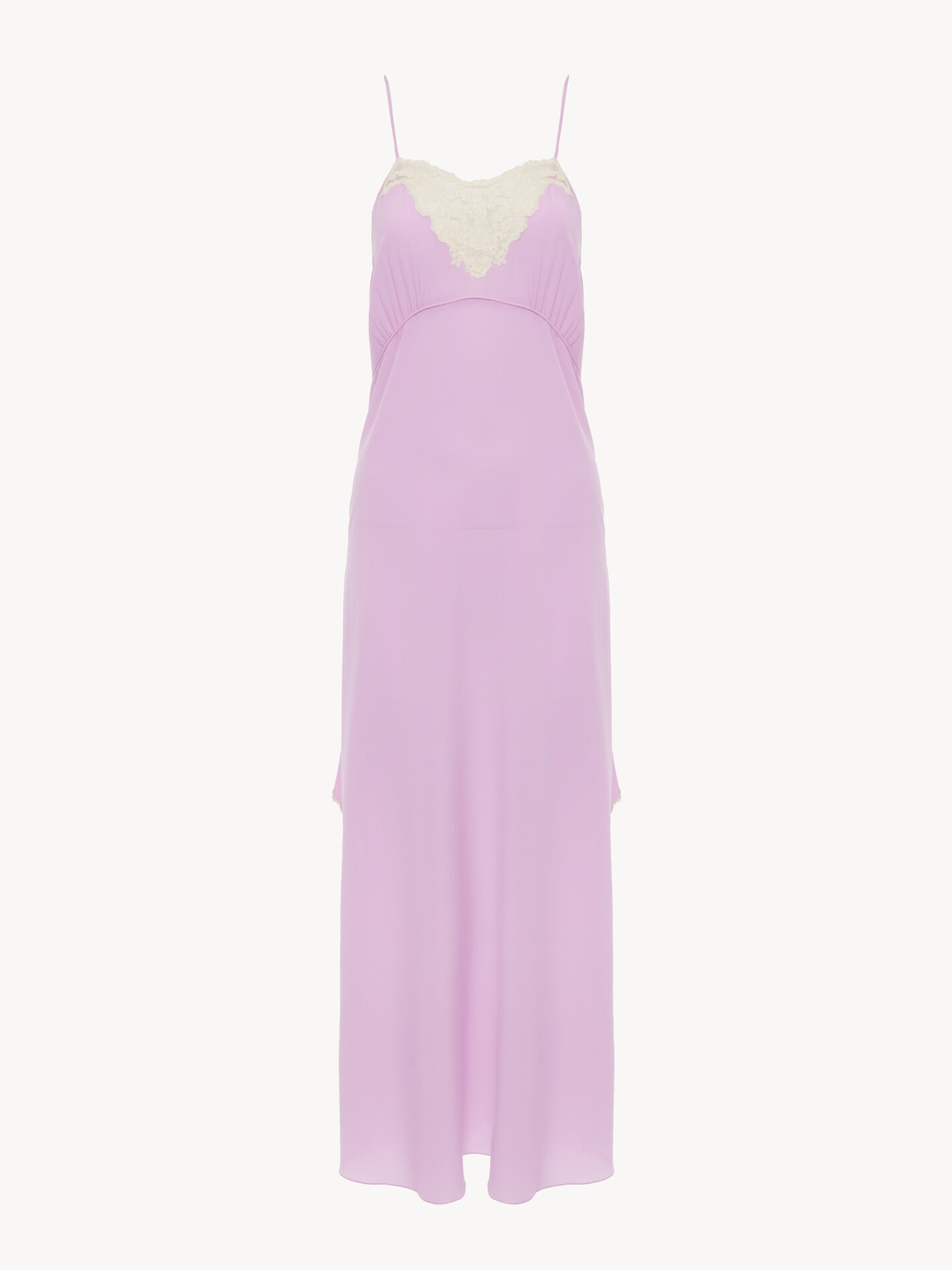 Thin-strap midi dress in crêpe de chine & lace - 1