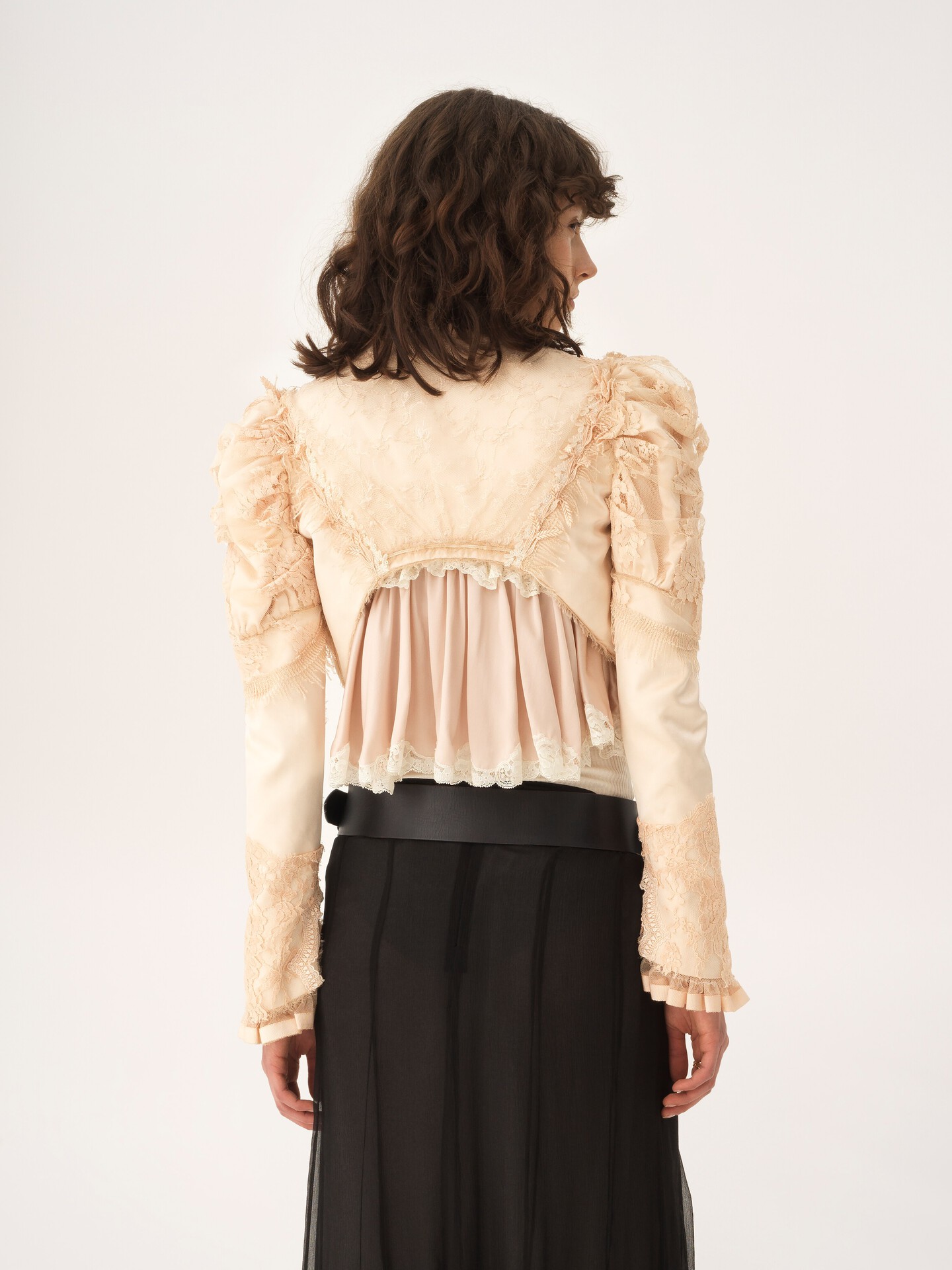 Cropped fitted jacket in silk duchess satin & lace - 5