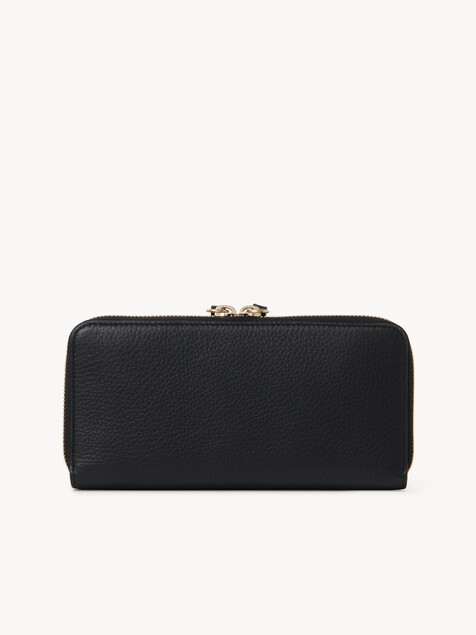Alphabet zipped long wallet in grained leather