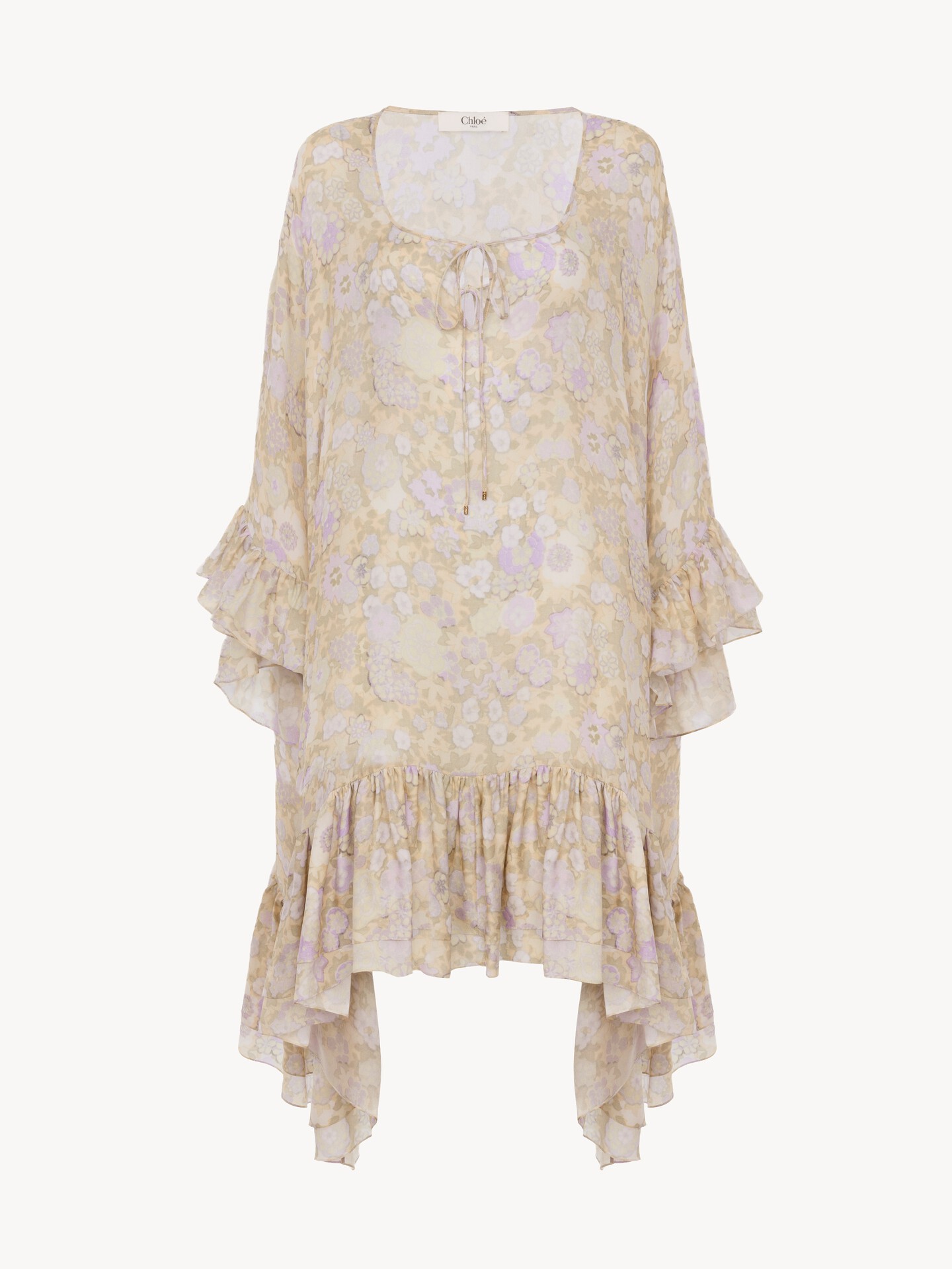 Knee-length ruffled kaftan in silk charmeuse - 2