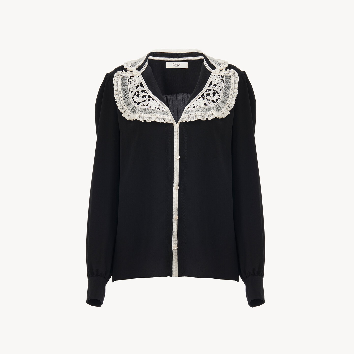Ruffled blouse in crêpe de chine & lace - 7