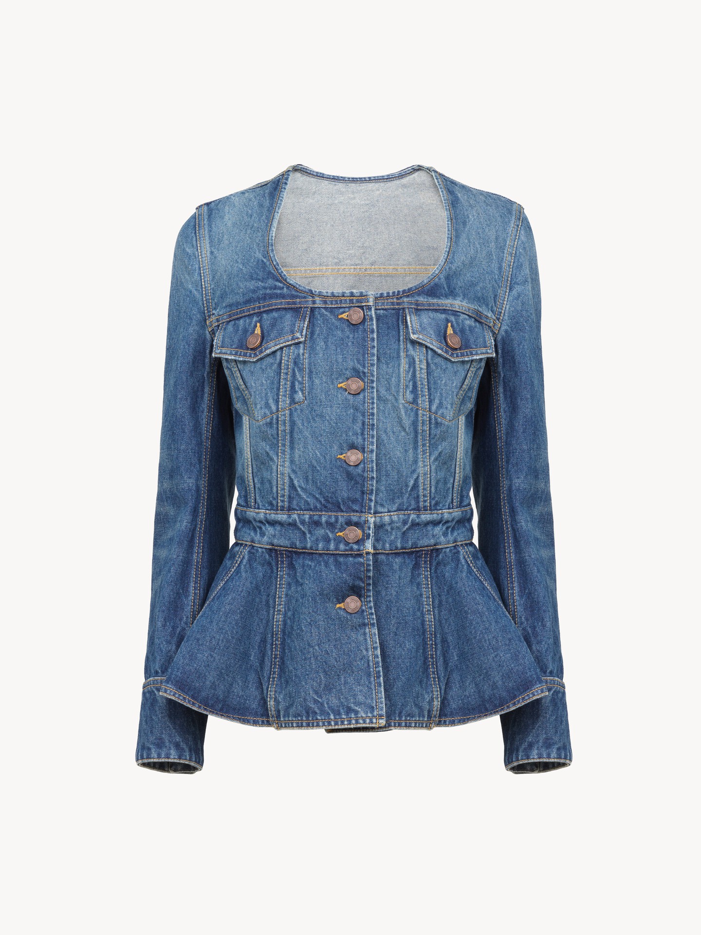 Peplum riding jacket in denim - 2