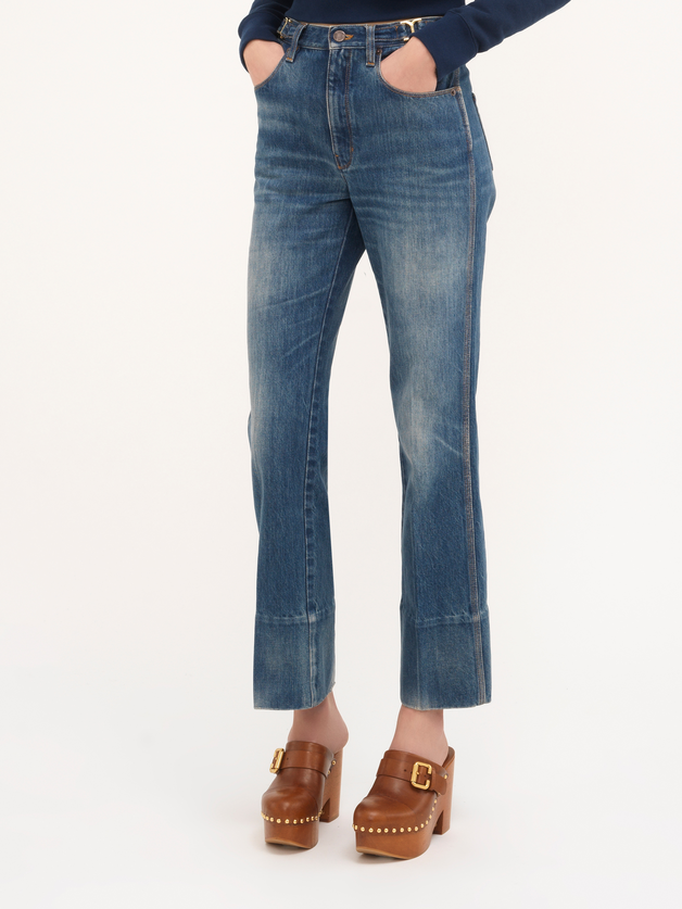 Straight cropped jeans in denim - 4