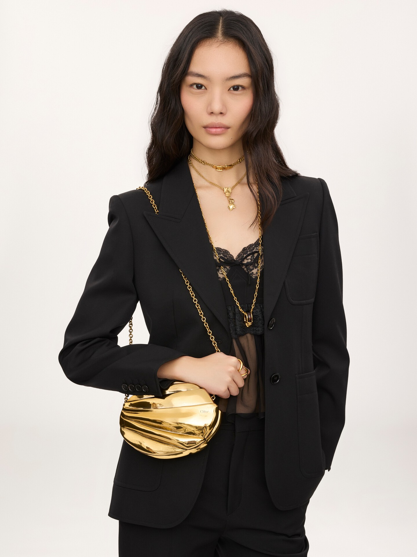 Chlo&eacute; Pliss&eacute; minaudi&egrave;re with chain in copper & brass - 3