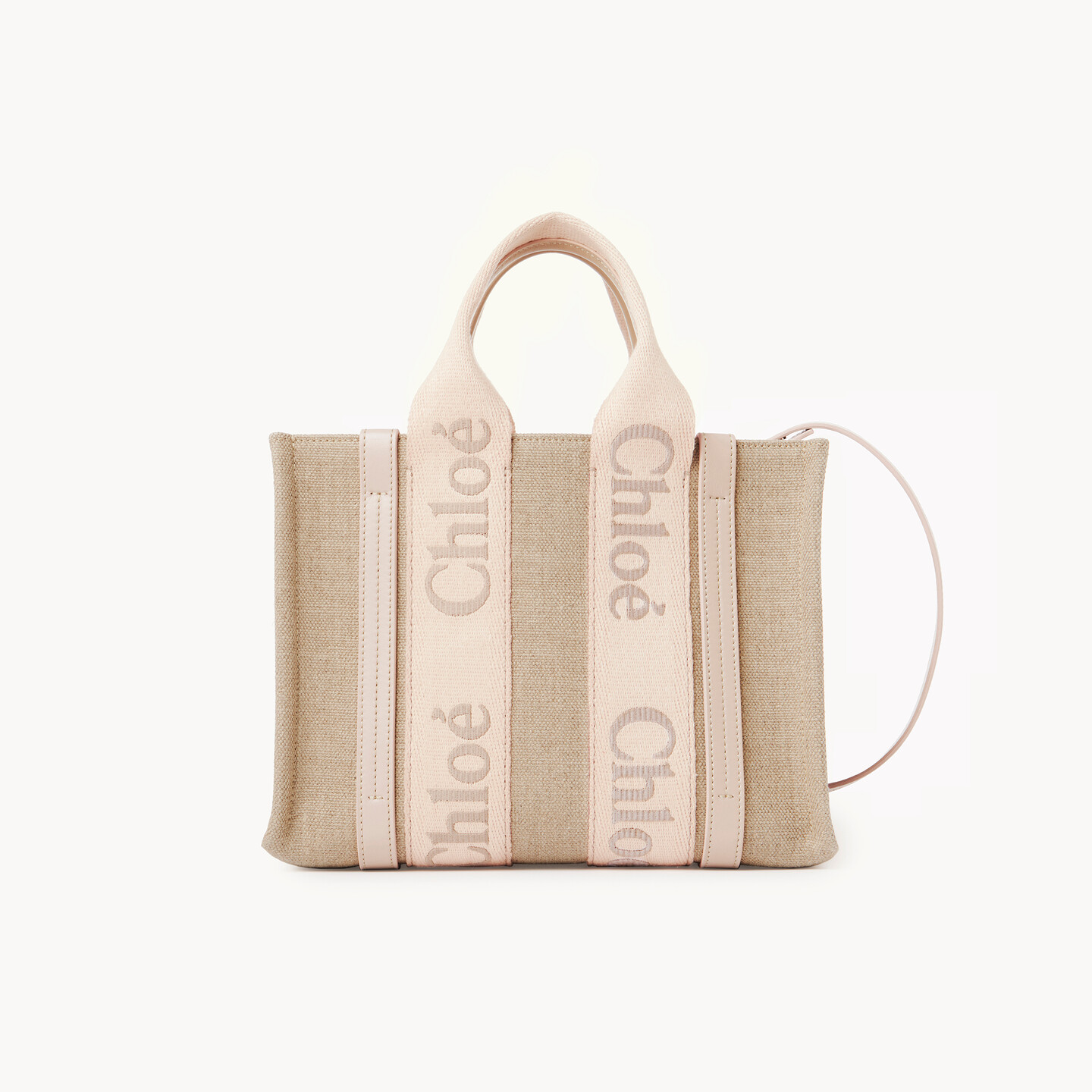 Small Woody tote bag in linen - 7