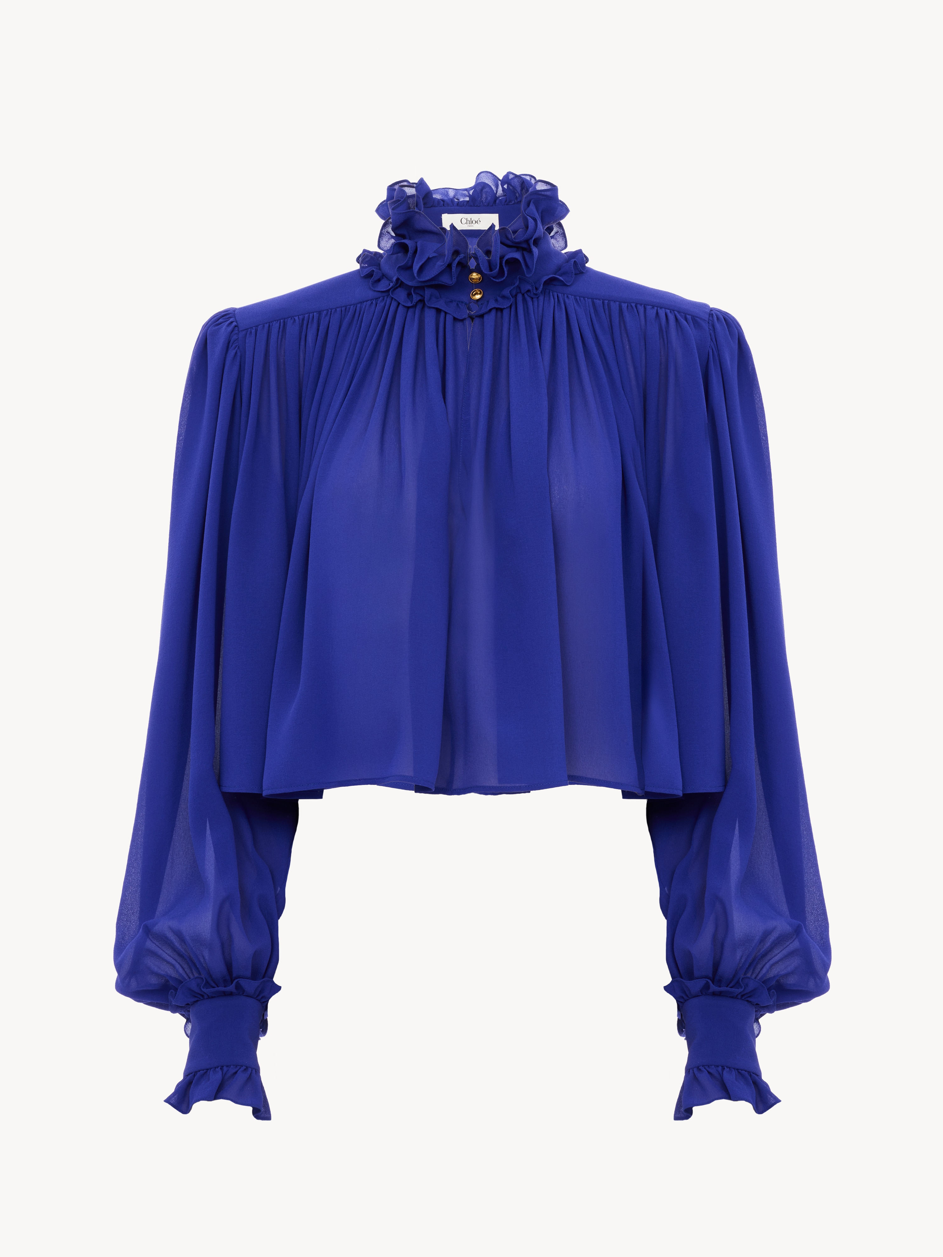Ruffled long skirt in silk mousseline - NaN