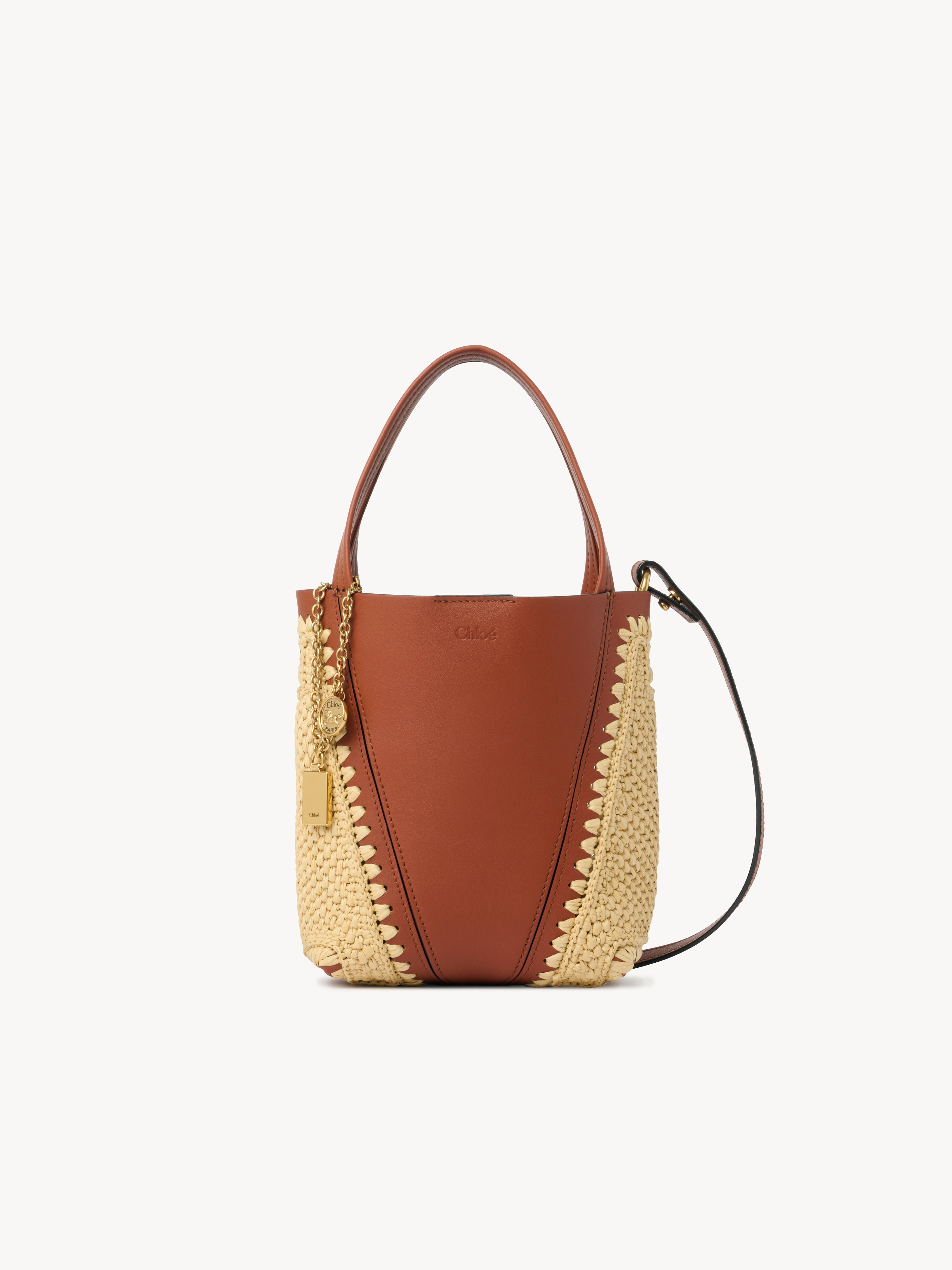 Chlo&eacute; Spin tote bag in raffia-effect & leather - NaN