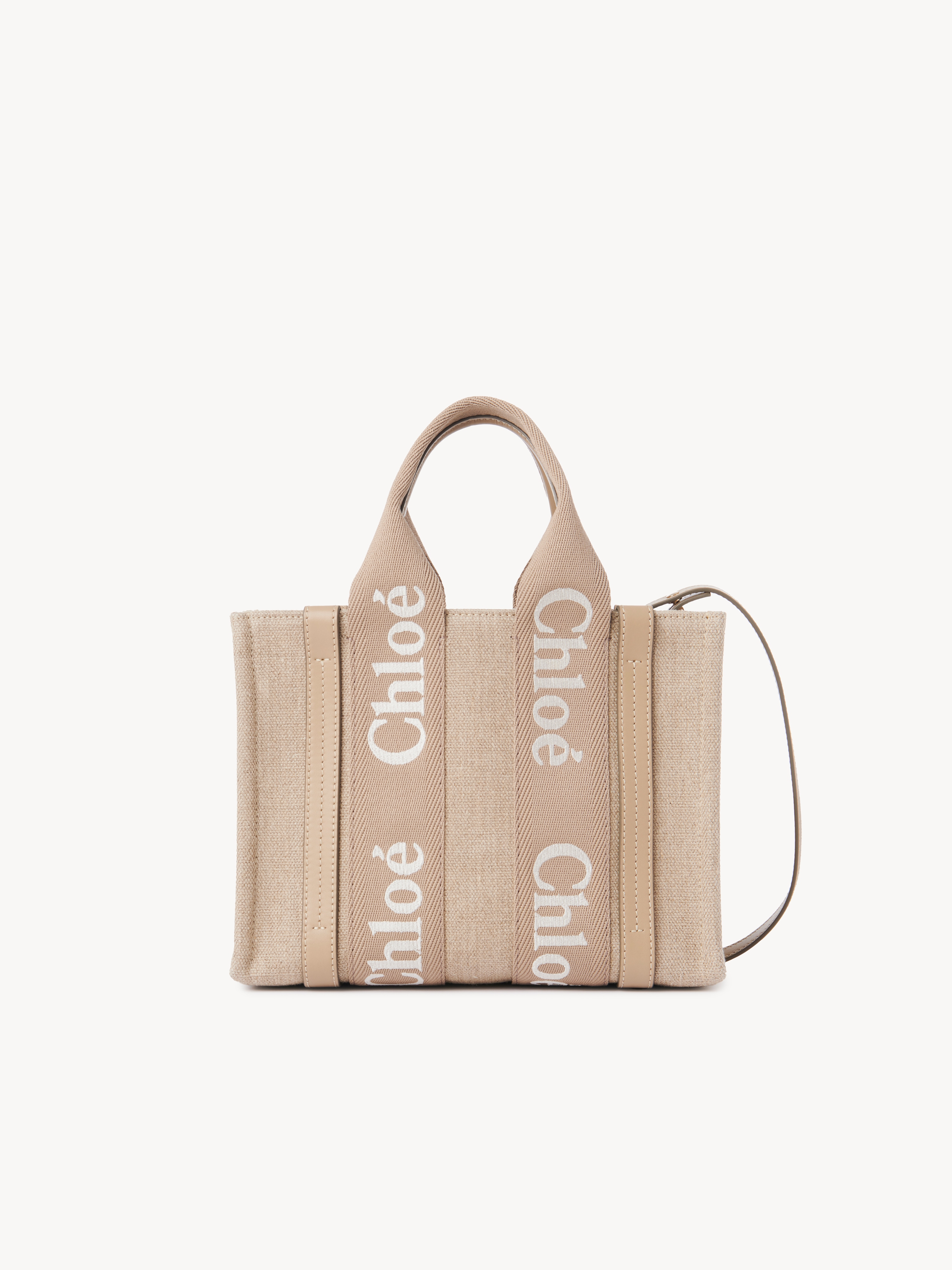 Mini Woody tote bag in linen & leather - NaN