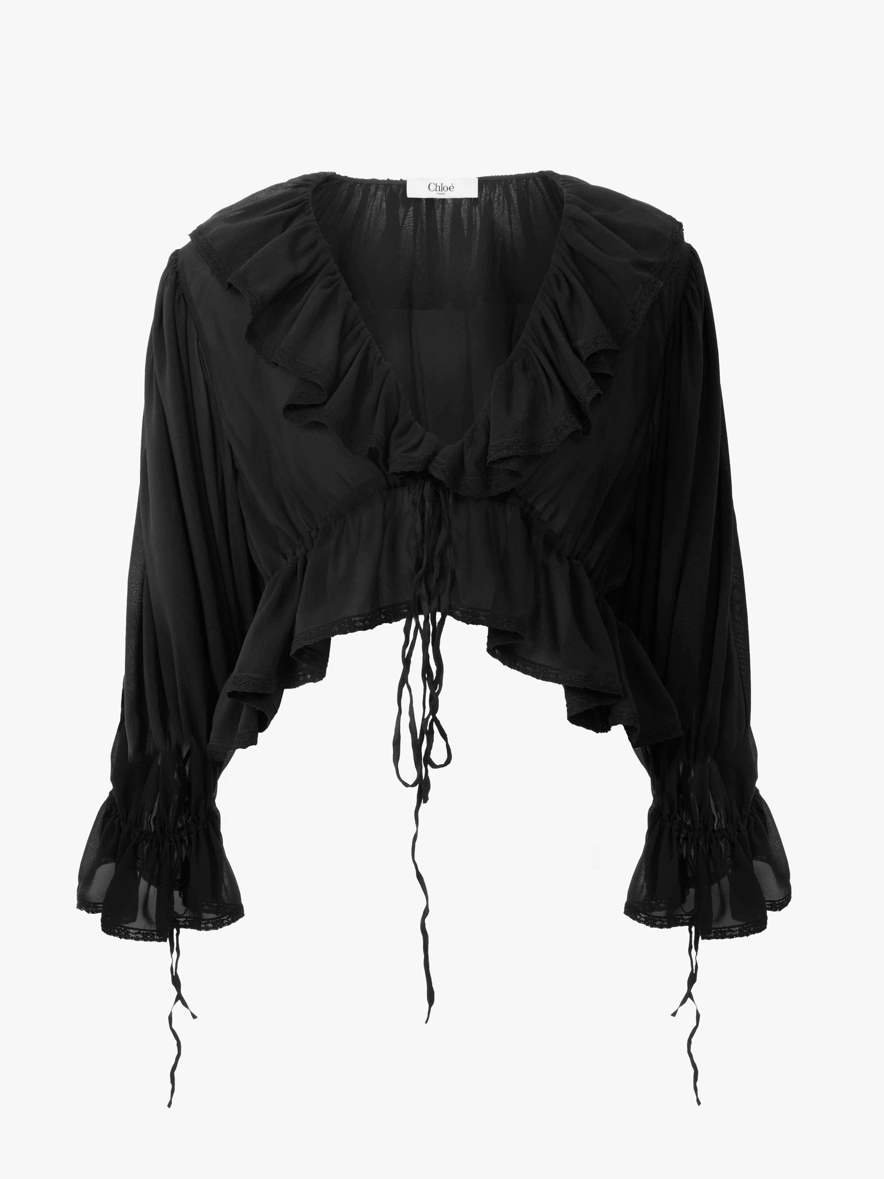 Flared high-rise trousers in linen cr&ecirc;pe - NaN